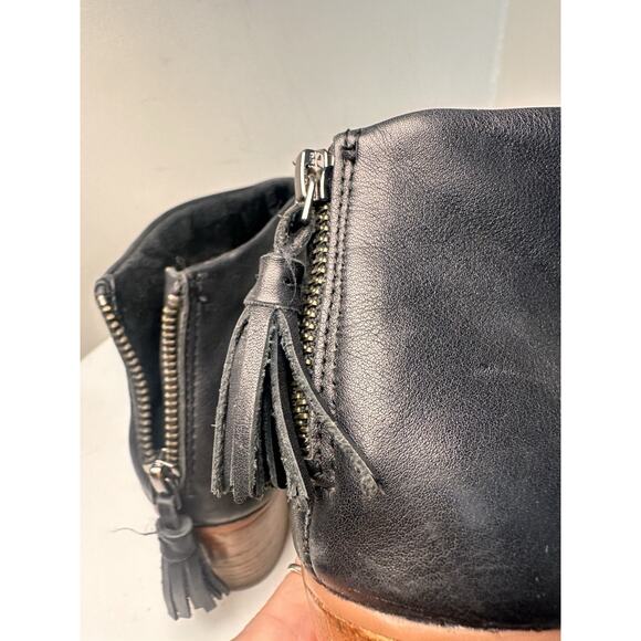 Toms Black Leather Leila Ankle Boots Booties Tassel Back Zip Western Women 6.5 - Picture 11 of 15